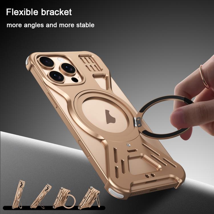 For iPhone 15 Pro Max Armor 360 Holder Frameless Alloy MagSafe Phone Case(Space Gray) - iPhone 15 Pro Max Cases by PMc TechLife | Online Shopping South Africa | PMc TechLife | Buy Now Pay Later Mobicred