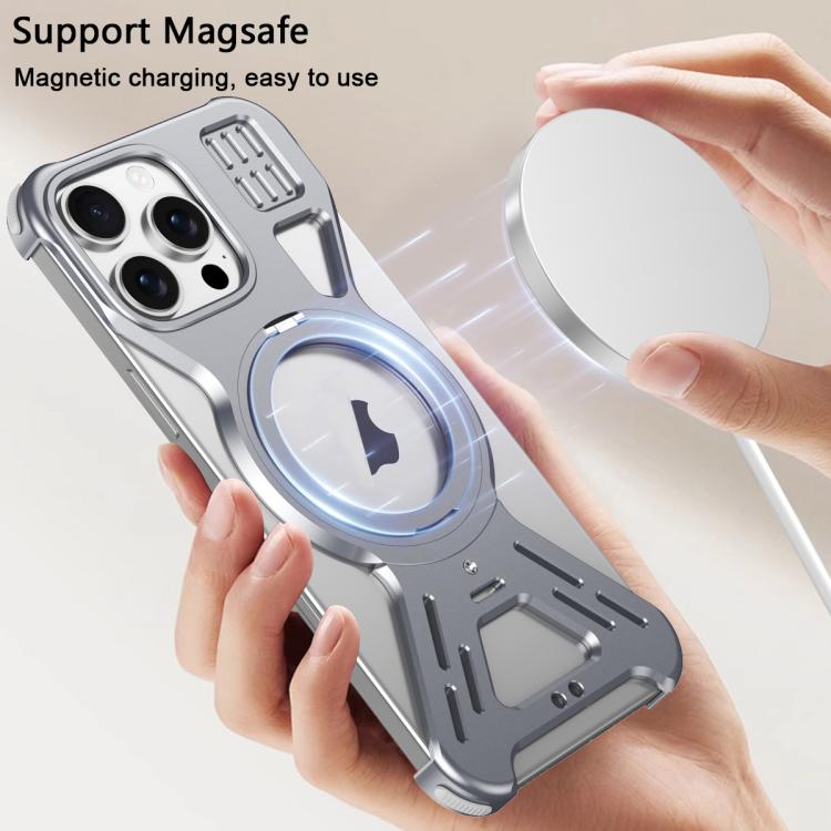 For iPhone 16 Pro Max Armor 360 Holder Frameless Alloy MagSafe Phone Case(Black) - iPhone 16 Pro Max Cases by PMc TechLife | Online Shopping South Africa | PMc TechLife | Buy Now Pay Later Mobicred