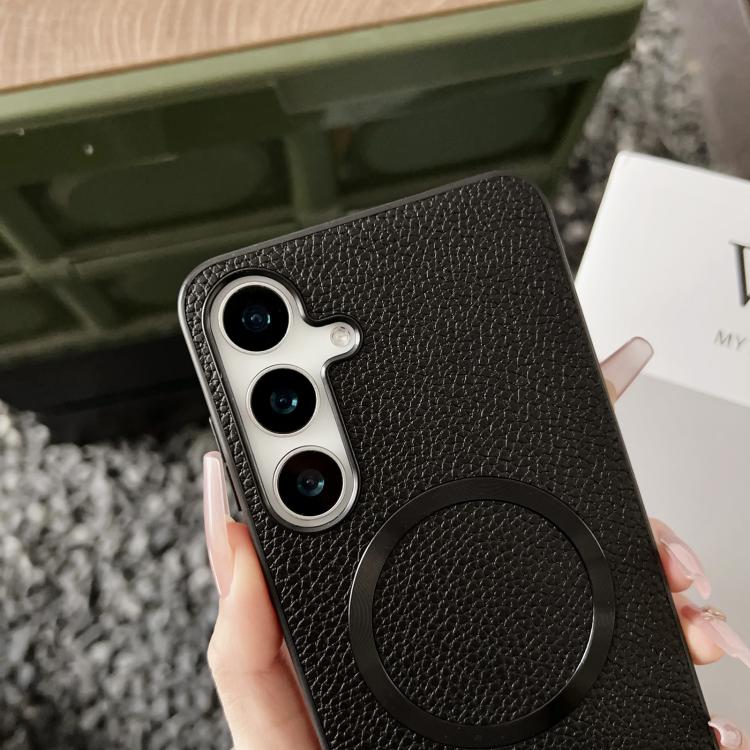 For Samsung Galaxy S25 5G CD Magsafe Magnetic Litchi Texture Phone Case(Black) - Galaxy S25 5G Cases by PMC TechLife | Online Shopping South Africa | PMC TechLife | Buy Now Pay Later Mobicred