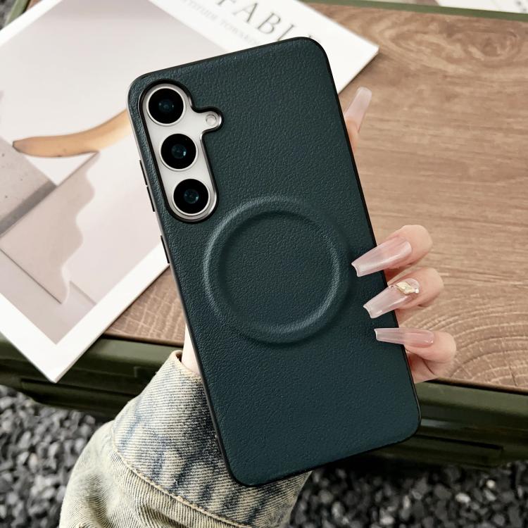 For Samsung Galaxy S25+ 5G Magsafe Magnetic Plain Leather Phone Case(Dark Green) - Galaxy S25+ 5G Cases by PMC Jewellery | Online Shopping South Africa | PMC Jewellery | Buy Now Pay Later Mobicred