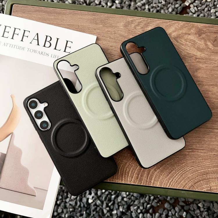 For Samsung Galaxy S25+ 5G Magsafe Magnetic Plain Leather Phone Case(Light Green) - Galaxy S25+ 5G Cases by PMC TechLife | Online Shopping South Africa | PMC TechLife | Buy Now Pay Later Mobicred