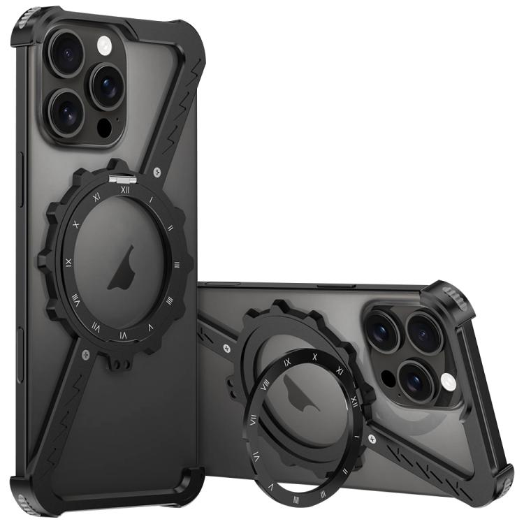 For iPhone 16 Pro Max Z-shaped Frameless Metal 360 Holder MagSafe Phone Case(Black) - iPhone 16 Pro Max Cases by PMc TechLife | Online Shopping South Africa | PMc TechLife | Buy Now Pay Later Mobicred