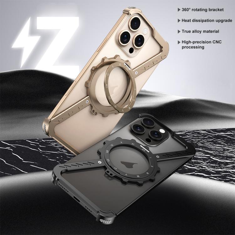 For iPhone 16 Z-shaped Frameless Metal 360 Holder MagSafe Phone Case(Space Grey) - iPhone 16 Cases by PMc TechLife | Online Shopping South Africa | PMc TechLife | Buy Now Pay Later Mobicred