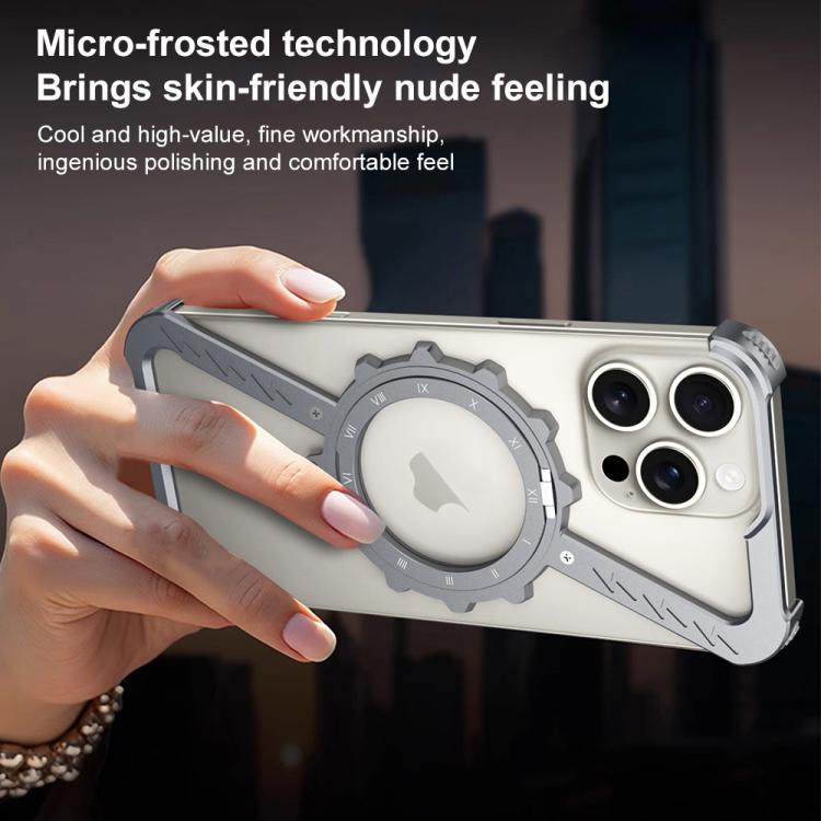 For iPhone 16 Z-shaped Frameless Metal 360 Holder MagSafe Phone Case(Space Grey) - iPhone 16 Cases by PMc TechLife | Online Shopping South Africa | PMc TechLife | Buy Now Pay Later Mobicred