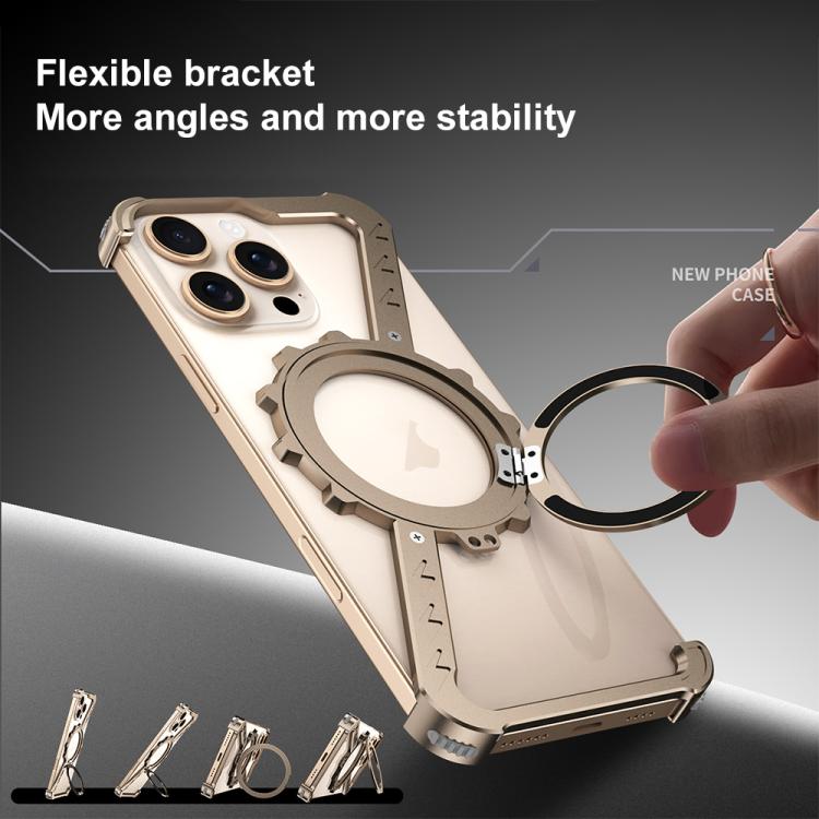 For iPhone 16 Z-shaped Frameless Metal 360 Holder MagSafe Phone Case(Space Grey) - iPhone 16 Cases by PMc TechLife | Online Shopping South Africa | PMc TechLife | Buy Now Pay Later Mobicred