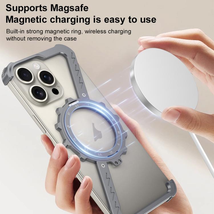 For iPhone 16 Pro Max Z-shaped Frameless Metal 360 Holder MagSafe Phone Case(Black) - iPhone 16 Pro Max Cases by PMc TechLife | Online Shopping South Africa | PMc TechLife | Buy Now Pay Later Mobicred