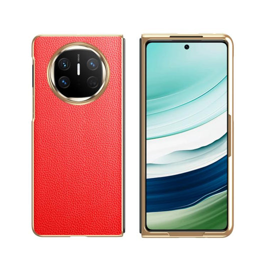 For Huawei Mate X6 Electroplated Litchi Pattern Phone Leather Case with Glass Lens(Red) - Huawei Cases by PMC Jewellery | Online Shopping South Africa | PMC Jewellery | Buy Now Pay Later Mobicred