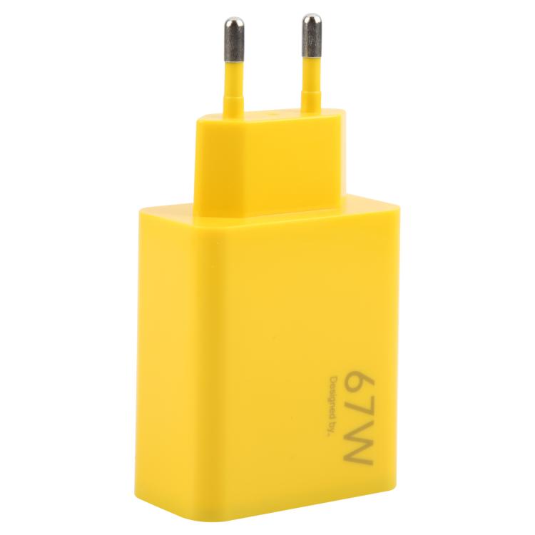 67W USB Fast Charger with 1m USB to Elbow Type-C Cable, Plug Type:EU Plug(Yellow) - USB Charger by PMC TechLife | Online Shopping South Africa | PMC TechLife | Buy Now Pay Later Mobicred