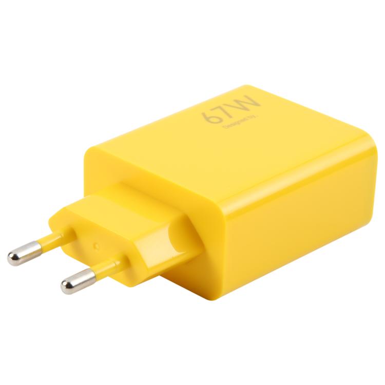 67W USB Fast Charger with 1m USB to Elbow Type-C Cable, Plug Type:EU Plug(Yellow) - USB Charger by PMC TechLife | Online Shopping South Africa | PMC TechLife | Buy Now Pay Later Mobicred