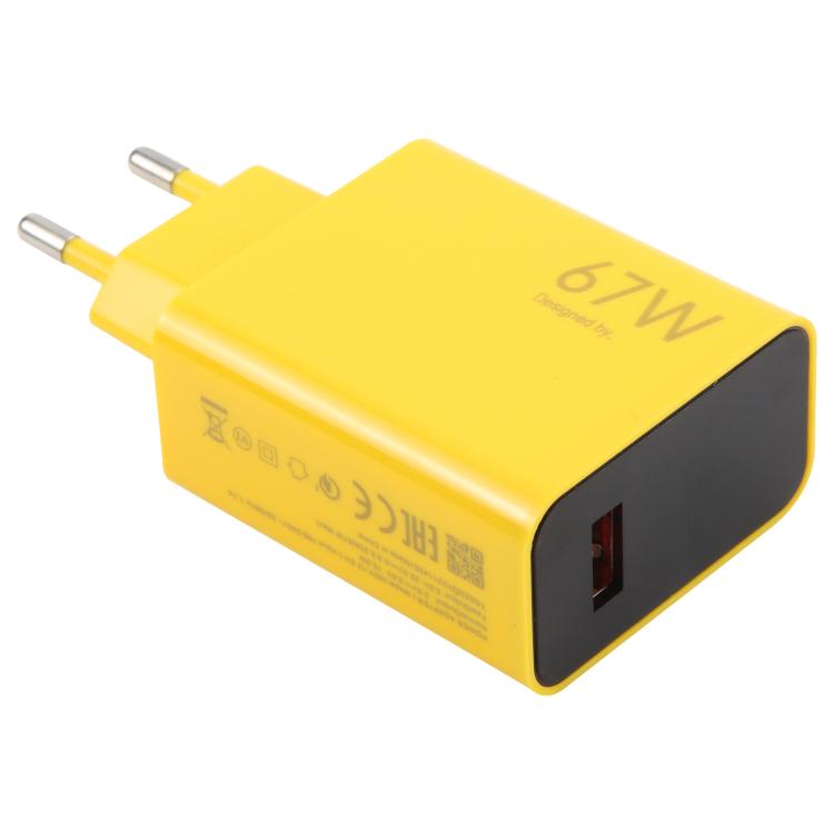 67W USB Fast Charger with 1m USB to Elbow Type-C Cable, Plug Type:EU Plug(Yellow) - USB Charger by PMC TechLife | Online Shopping South Africa | PMC TechLife | Buy Now Pay Later Mobicred