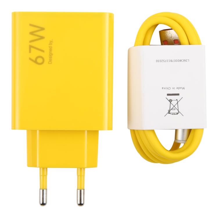 67W USB Fast Charger with 1m USB to Elbow Type-C Cable, Plug Type:EU Plug(Yellow) - USB Charger by PMC TechLife | Online Shopping South Africa | PMC TechLife | Buy Now Pay Later Mobicred