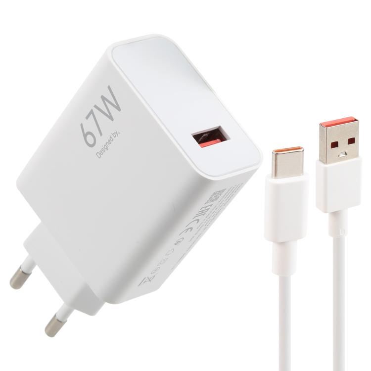 67W USB Fast Charger with 1m USB to Type-C Cable, Plug Type:EU Plug(White) - USB Charger by PMC TechLife | Online Shopping South Africa | PMC TechLife | Buy Now Pay Later Mobicred