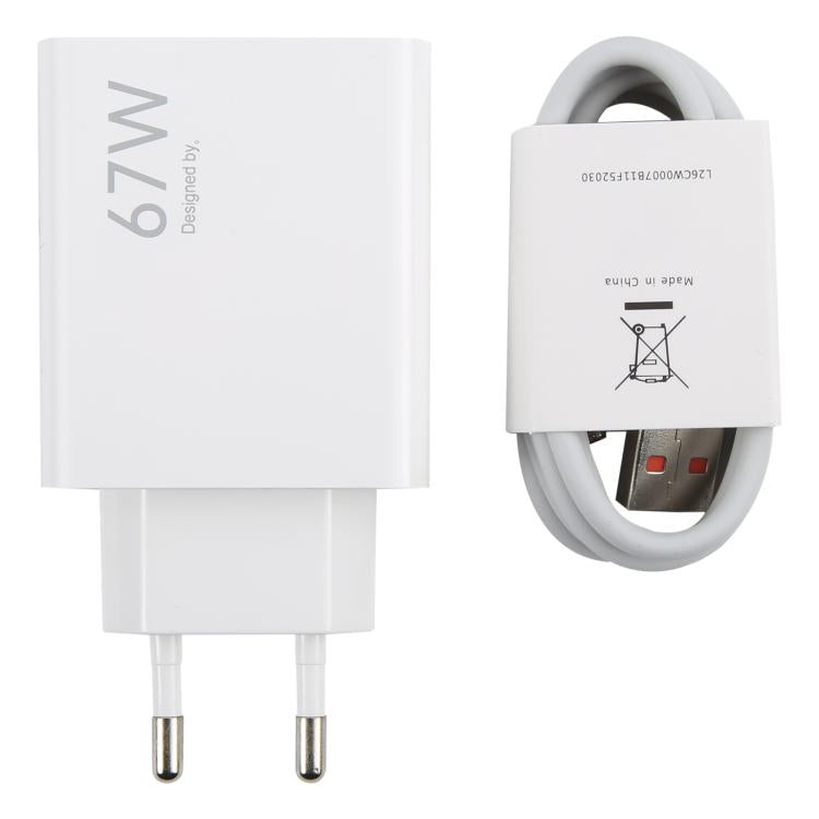 67W USB Fast Charger with 1m USB to Type-C Cable, Plug Type:EU Plug(White) - USB Charger by PMC TechLife | Online Shopping South Africa | PMC TechLife | Buy Now Pay Later Mobicred