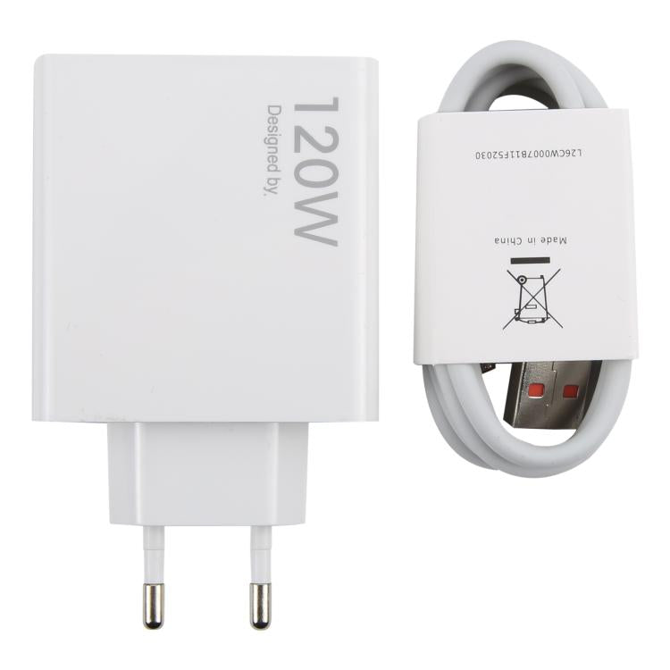 120W USB Fast Charger with 1m USB to Type-C Cable, Plug Type:EU Plug(White) - USB Charger by PMC TechLife | Online Shopping South Africa | PMC TechLife | Buy Now Pay Later Mobicred