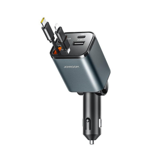 JOYROOM CCL05 4 in 1 Retractable Cable Car Charger(Dark Gray) - Car Charger by JOYROOM | Online Shopping South Africa | PMC Jewellery | Buy Now Pay Later Mobicred