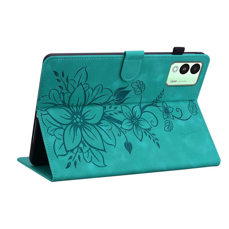 For Tecno Megapad 11 Lily Embossed Leather Tablet Case(Green) - Others by PMC TechLife | Online Shopping South Africa | PMC TechLife | Buy Now Pay Later Mobicred