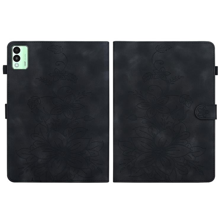 For Tecno Megapad 11 Lily Embossed Leather Tablet Case(Black) - Others by PMC TechLife | Online Shopping South Africa | PMC TechLife | Buy Now Pay Later Mobicred
