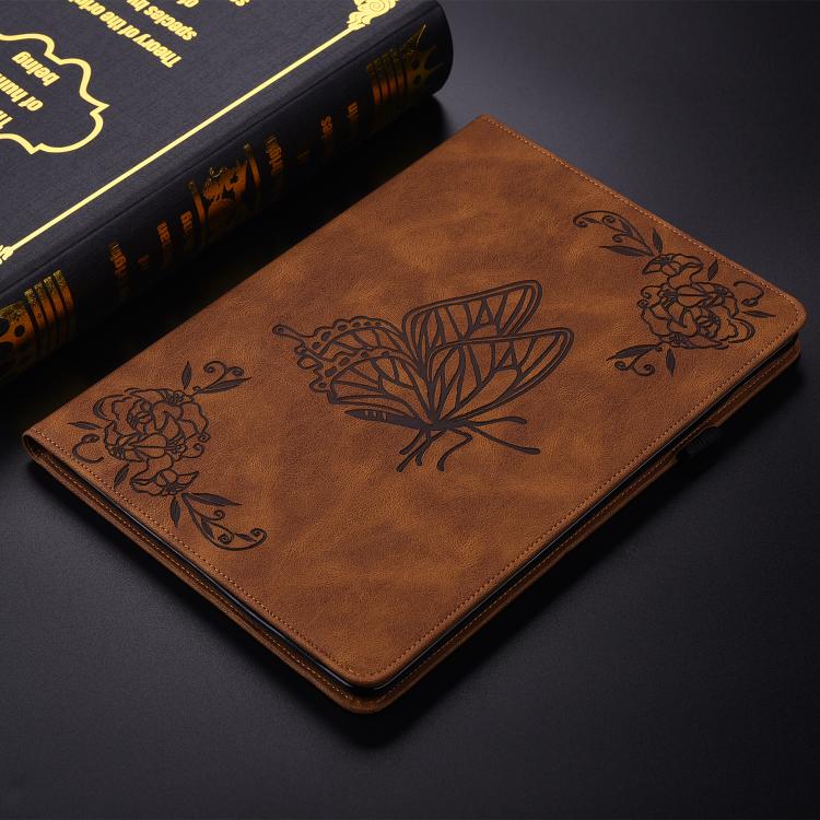 For Tecno Megapad 11 Butterfly Flower Embossed Leather Tablet Case(Brown) - Others by PMC TechLife | Online Shopping South Africa | PMC TechLife | Buy Now Pay Later Mobicred