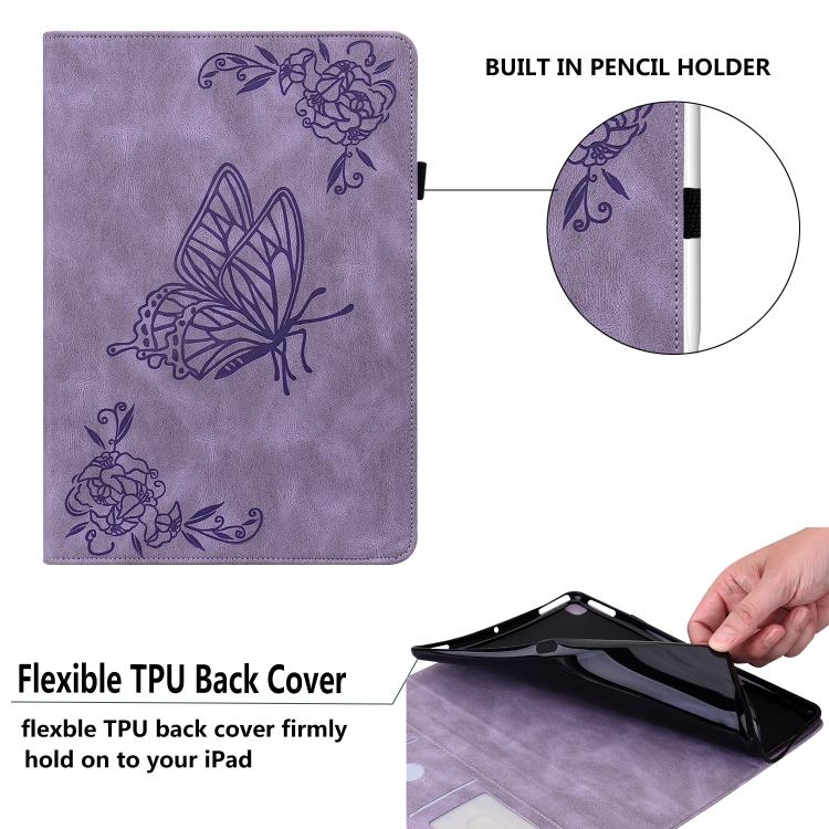 For Tecno Megapad 11 Butterfly Flower Embossed Leather Tablet Case(Purple) - Others by PMC TechLife | Online Shopping South Africa | PMC TechLife | Buy Now Pay Later Mobicred