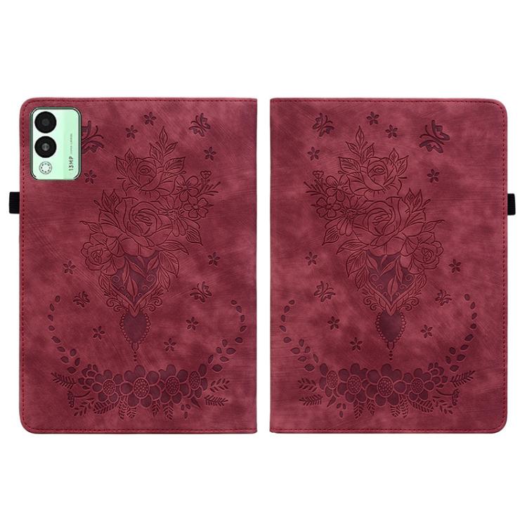 For Tecno Megapad 11 Butterfly Rose Embossed Leather Tablet Case(Red) - Others by PMC TechLife | Online Shopping South Africa | PMC TechLife | Buy Now Pay Later Mobicred