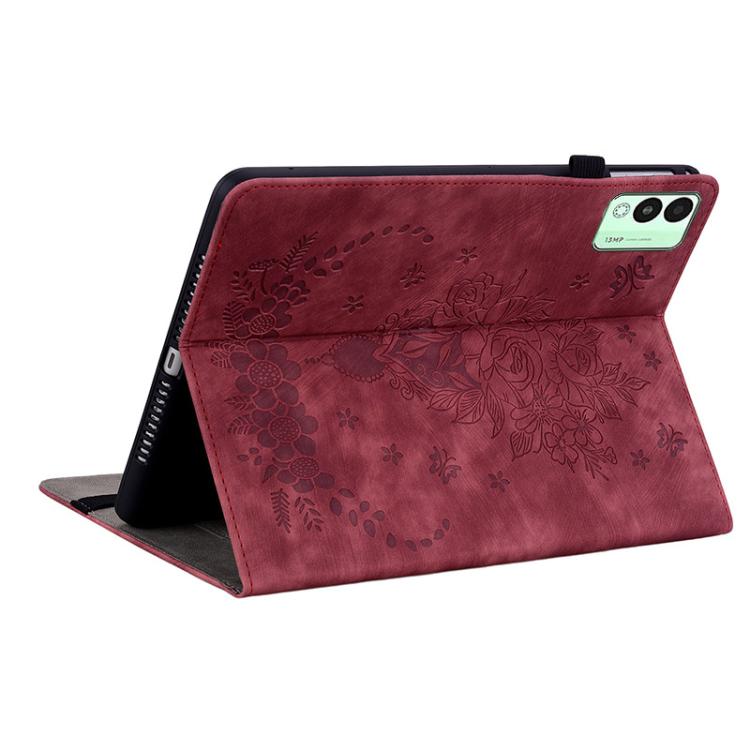 For Tecno Megapad 11 Butterfly Rose Embossed Leather Tablet Case(Red) - Others by PMC TechLife | Online Shopping South Africa | PMC TechLife | Buy Now Pay Later Mobicred
