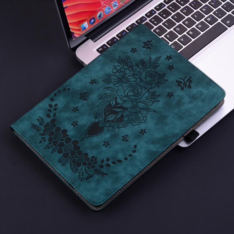 For Tecno Megapad 11 Butterfly Rose Embossed Leather Tablet Case(Dark Blue) - Others by PMC TechLife | Online Shopping South Africa | PMC TechLife | Buy Now Pay Later Mobicred