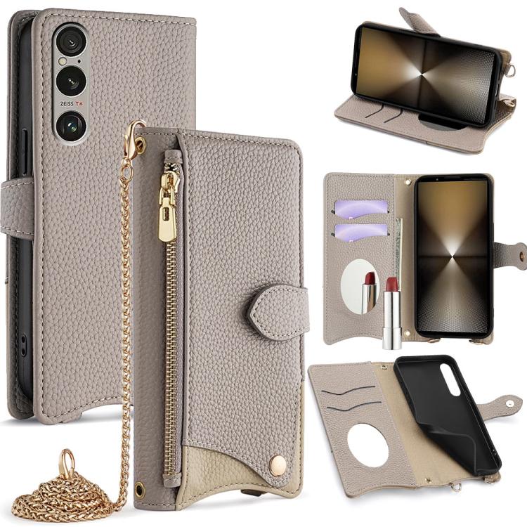 For Sony Xperia 1 VI Crossbody Chain Fishtail Litchi Leather Phone Case(Grey) - Sony Cases by PMC TechLife | Online Shopping South Africa | PMC TechLife | Buy Now Pay Later Mobicred