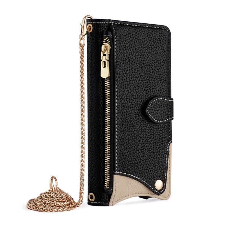 For Google Pixel 6a Crossbody Chain Fishtail Litchi Leather Phone Case(Black) - Google Cases by PMC TechLife | Online Shopping South Africa | PMC TechLife | Buy Now Pay Later Mobicred