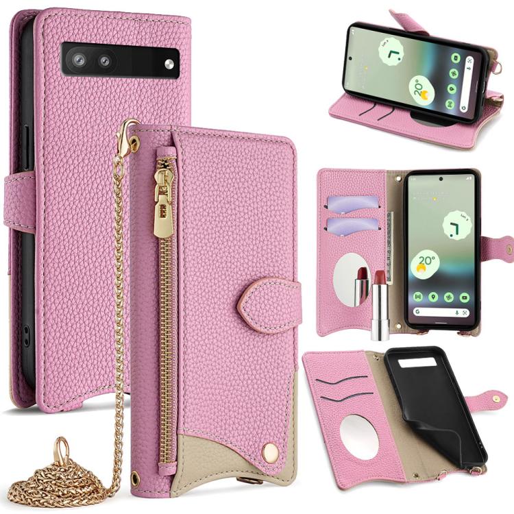 For Google Pixel 6a Crossbody Chain Fishtail Litchi Leather Phone Case(Pink) - Google Cases by PMC TechLife | Online Shopping South Africa | PMC TechLife | Buy Now Pay Later Mobicred