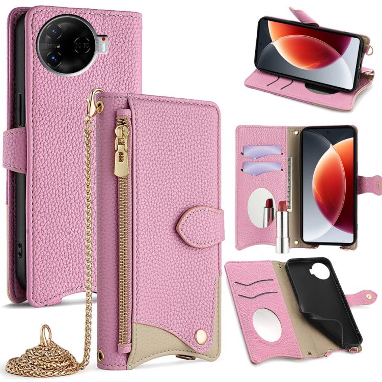 For Tecno Camon 30 Pro Crossbody Chain Fishtail Litchi Leather Phone Case(Pink) - Tecno Cases by PMC TechLife | Online Shopping South Africa | PMC TechLife | Buy Now Pay Later Mobicred