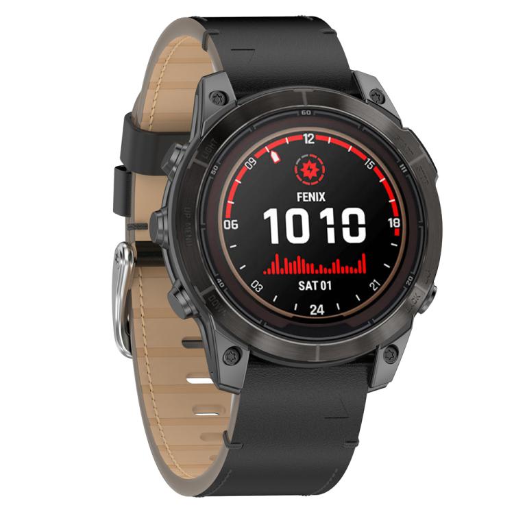 For Garmin Watch 26mm Stitched Genuine Leather Quick Release Watch Band(Black Silver) - free shipping - PMC TechLife - Order now!