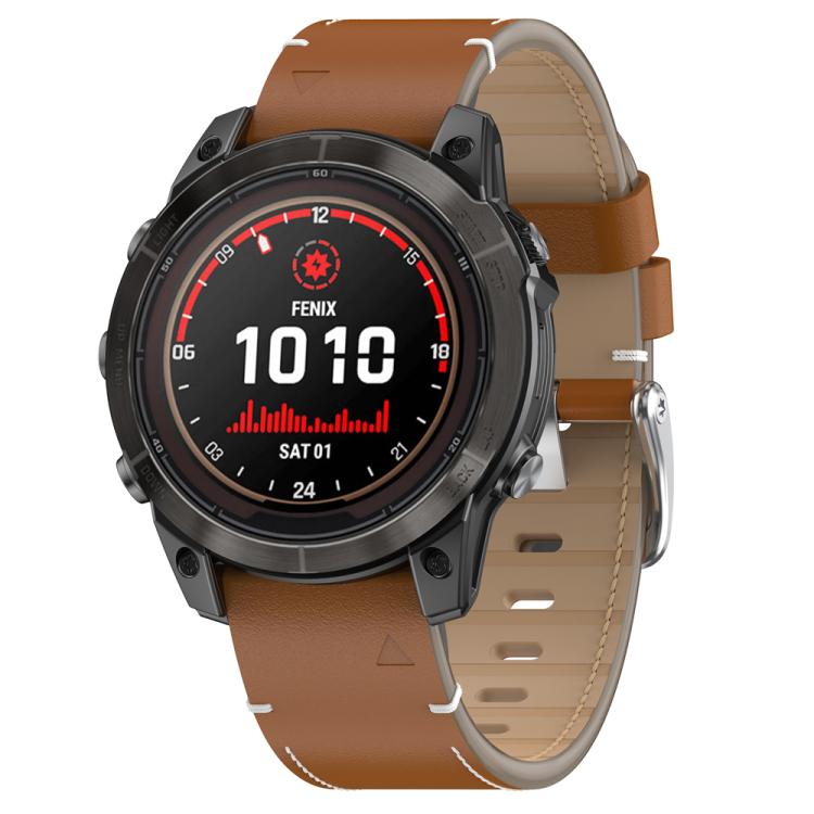 For Garmin Watch 26mm Stitched Genuine Leather Quick Release Watch Band(Brown Silver) - free shipping - PMC TechLife - Order now!