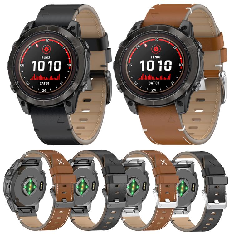 For Garmin Watch 26mm Stitched Genuine Leather Quick Release Watch Band(Brown Silver) - free shipping - PMC TechLife - Order now!