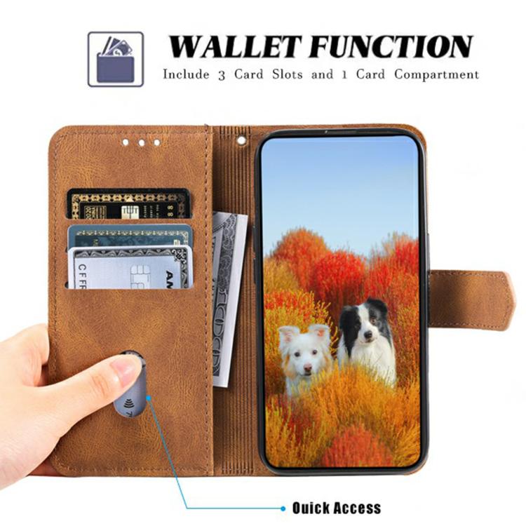 For iPhone 16e TTUDRCH Embossed Line Splicing Leather Phone Case(Brown) - iPhone 16e Cases by PMC TechLife | Online Shopping South Africa | PMC TechLife | Buy Now Pay Later Mobicred