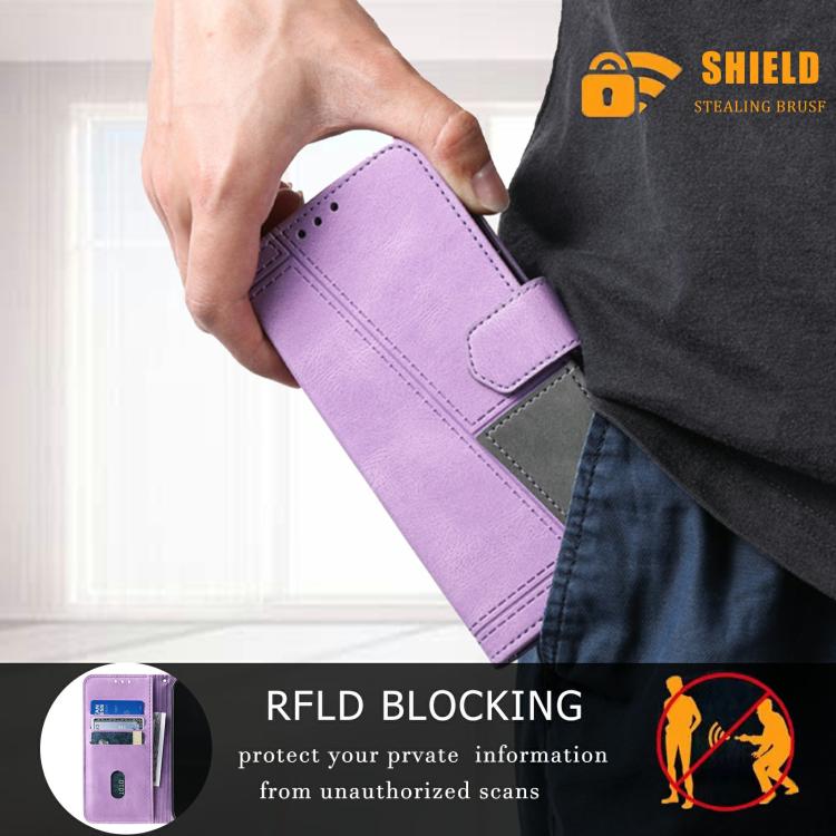 For iPhone 16e TTUDRCH Embossed Line Splicing Leather Phone Case(Purple) - iPhone 16e Cases by PMC TechLife | Online Shopping South Africa | PMC TechLife | Buy Now Pay Later Mobicred