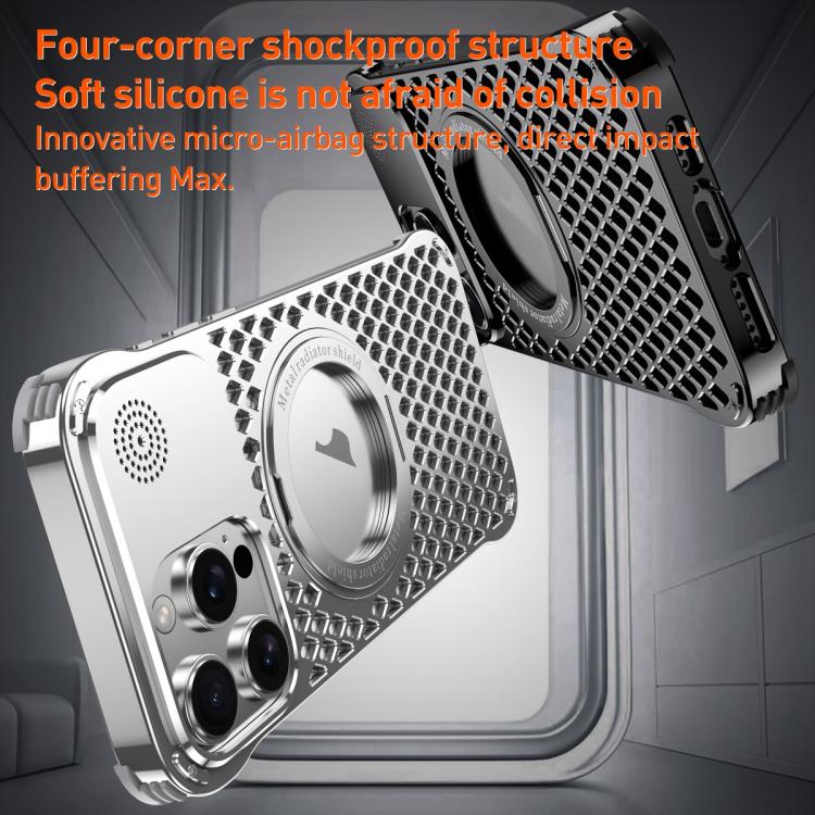 For iPhone 15 R-JUST RJ-64 Aromatherapy Heat Dissipation MagSafe Phone Case with Stand(Silver) - free shipping - PMc TechLife - Order now!