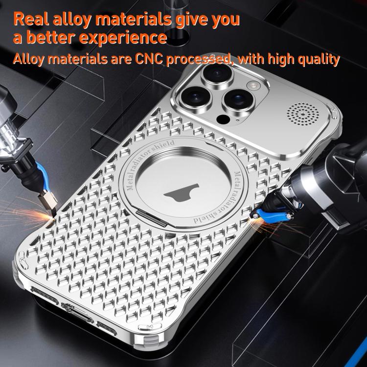 For iPhone 15 R-JUST RJ-64 Aromatherapy Heat Dissipation MagSafe Phone Case with Stand(Silver) - free shipping - PMc TechLife - Order now!