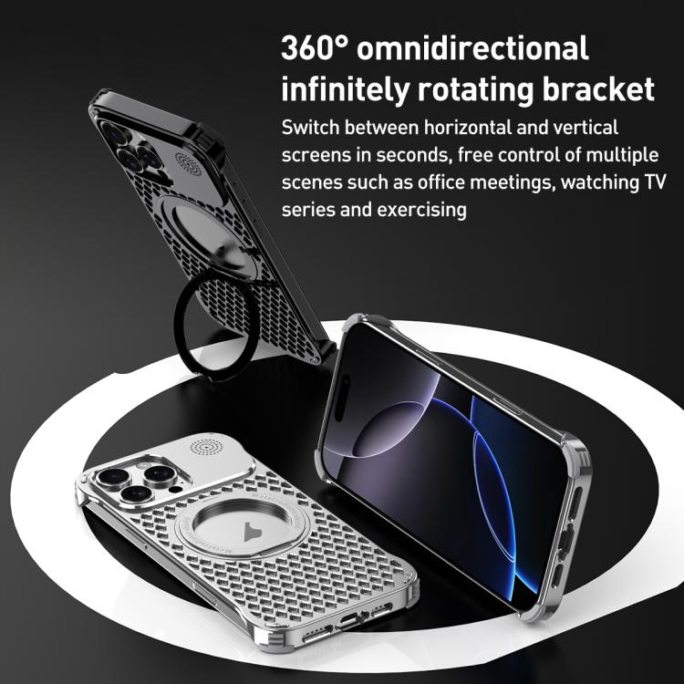 For iPhone 16 Pro R-JUST RJ-64 Aromatherapy Heat Dissipation MagSafe Phone Case with Stand(Grey) - free shipping - PMc TechLife - Order now!