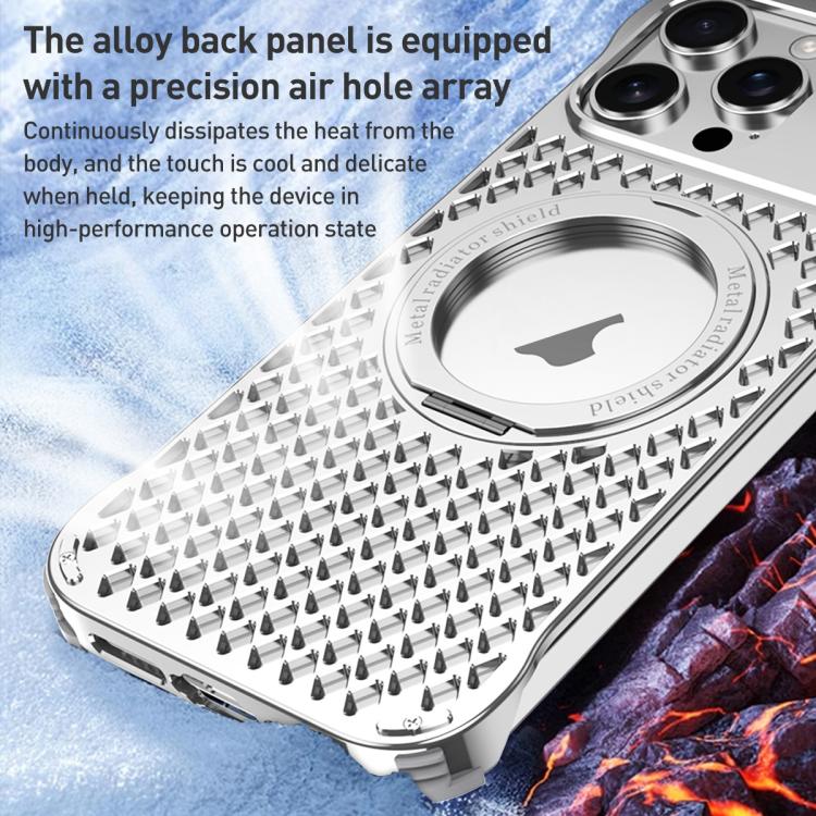 For iPhone 15 Pro Max R-JUST RJ-64 Aromatherapy Heat Dissipation MagSafe Phone Case with Stand(Silver) - free shipping - PMc TechLife - Order now!