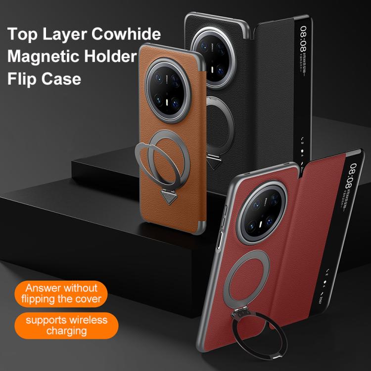 For Huawei Mate 70 SULADA Smart View Window MagSafe Magnetic Holder Leather Phone Case(Brown) - free shipping - PMC TechLife - Order now!