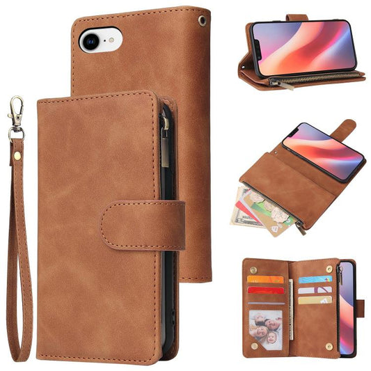 For iPhone 16e Multifunctional Multi-Card Wallet Phone Leather Case(Brown) - iPhone 16e Cases by PMC Jewellery | Online Shopping South Africa | PMC Jewellery | Buy Now Pay Later Mobicred