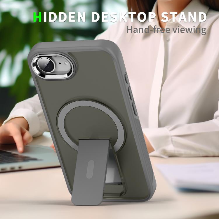For iPhone 16e Acrylic Hybrid TPU MagSafe Holder Phone Case(Black) - iPhone 16e Cases by PMC TechLife | Online Shopping South Africa | PMC TechLife | Buy Now Pay Later Mobicred