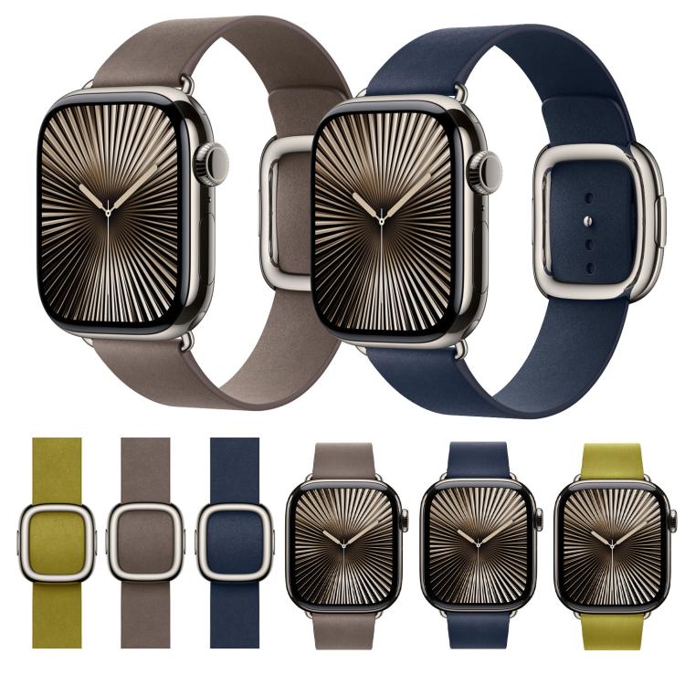 For Apple Watch 42mm / 41mm / 40mm / 38mm Modern Style Leather Watch Band(Yellow) - Watch Bands by PMC TechLife | Online Shopping South Africa | PMC TechLife | Buy Now Pay Later Mobicred