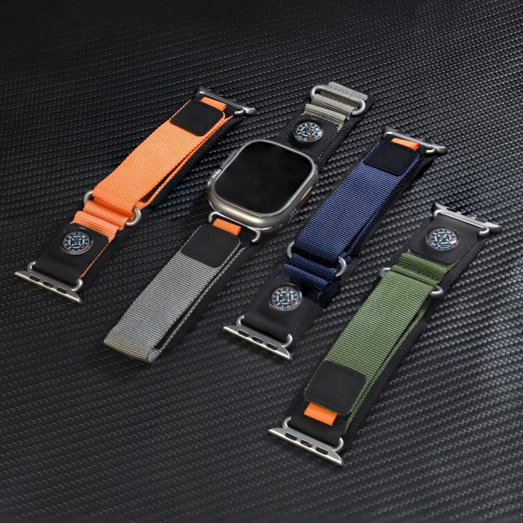 For Apple Watch 46mm / 49mm / 45mm / 44mm Compass Nylon Loop Watch Band(Black Orange) - Watch Bands by PMc TechLife | Online Shopping South Africa | PMc TechLife | Buy Now Pay Later Mobicred