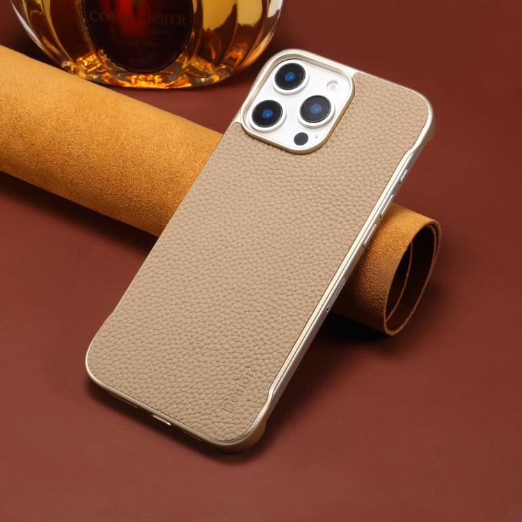 For iPhone 14 / 13 Denior A20 Genuine Leather Litchi Texture MagSafe Frameless Phone Case(Khaki) - free shipping - PMc TechLife - Order now!