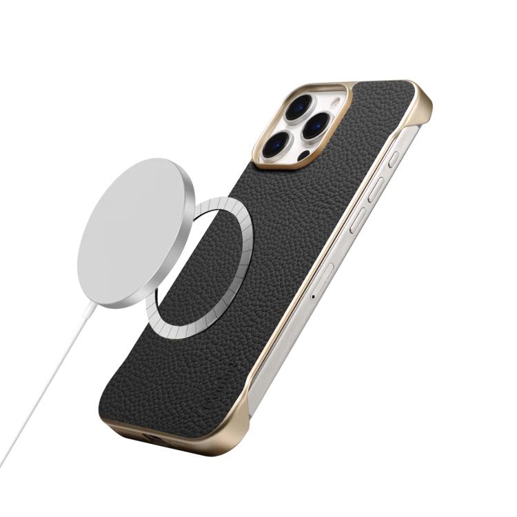For iPhone 15 Pro Max Denior A20 Genuine Leather Litchi Texture MagSafe Frameless Phone Case(Black) - free shipping - PMc TechLife - Order now!