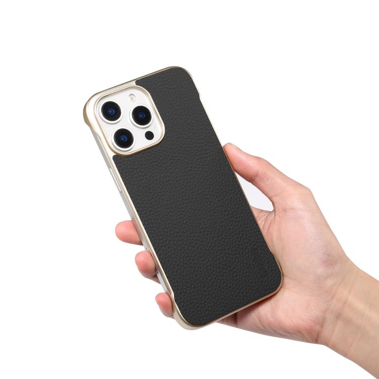 For iPhone 15 Pro Max Denior A20 Genuine Leather Litchi Texture MagSafe Frameless Phone Case(Black) - free shipping - PMc TechLife - Order now!