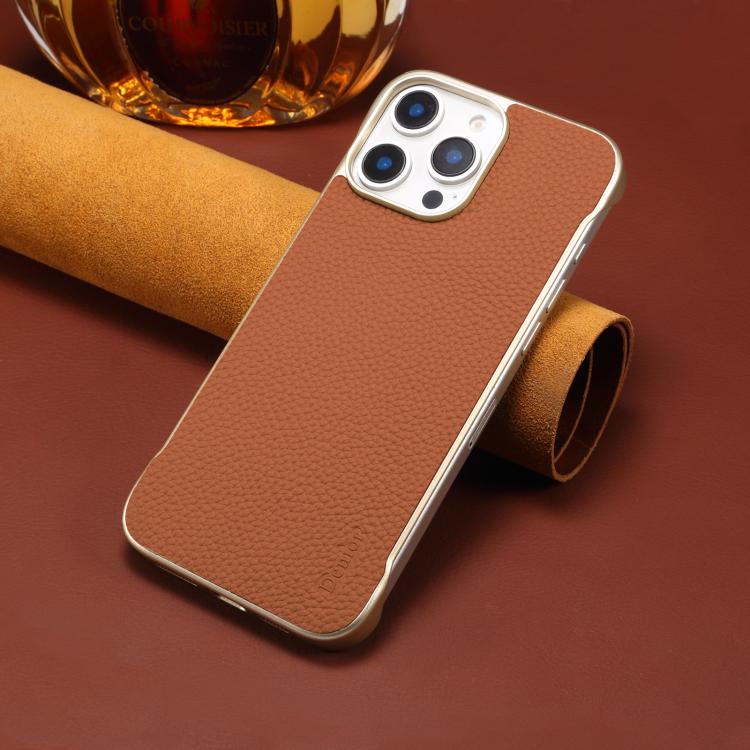 For iPhone 15 Pro Max Denior A20 Genuine Leather Litchi Texture MagSafe Frameless Phone Case(Brown) - free shipping - PMc TechLife - Order now!