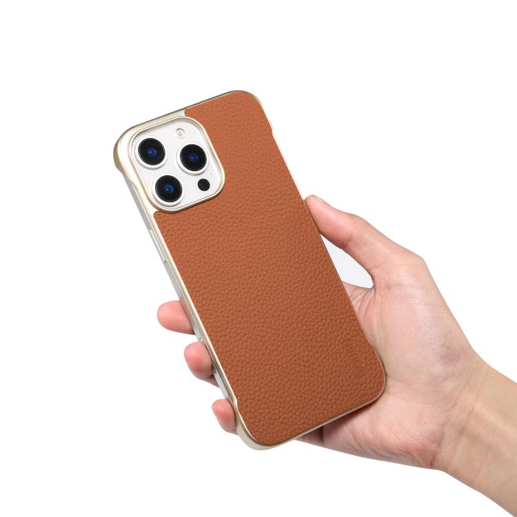 For iPhone 15 Pro Max Denior A20 Genuine Leather Litchi Texture MagSafe Frameless Phone Case(Brown) - free shipping - PMc TechLife - Order now!