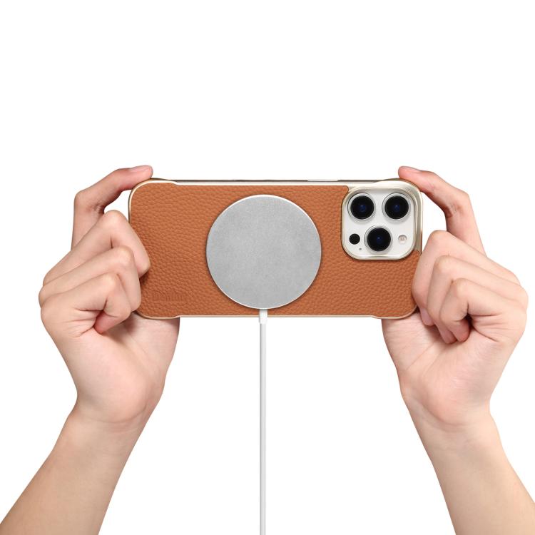 For iPhone 16 Denior A20 Genuine Leather Litchi Texture MagSafe Frameless Phone Case(Brown) - free shipping - PMc TechLife - Order now!